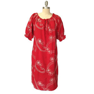 Kindred Women's Red Dress Size XL Short Sleeve Peasant Embroidered Metallic